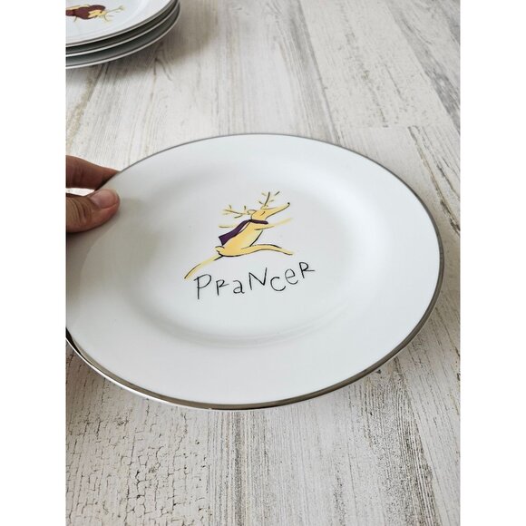 Pottery Barn Prancer reindeer plate salad 8.5 in dancing Xmas - Picture 3 of 4